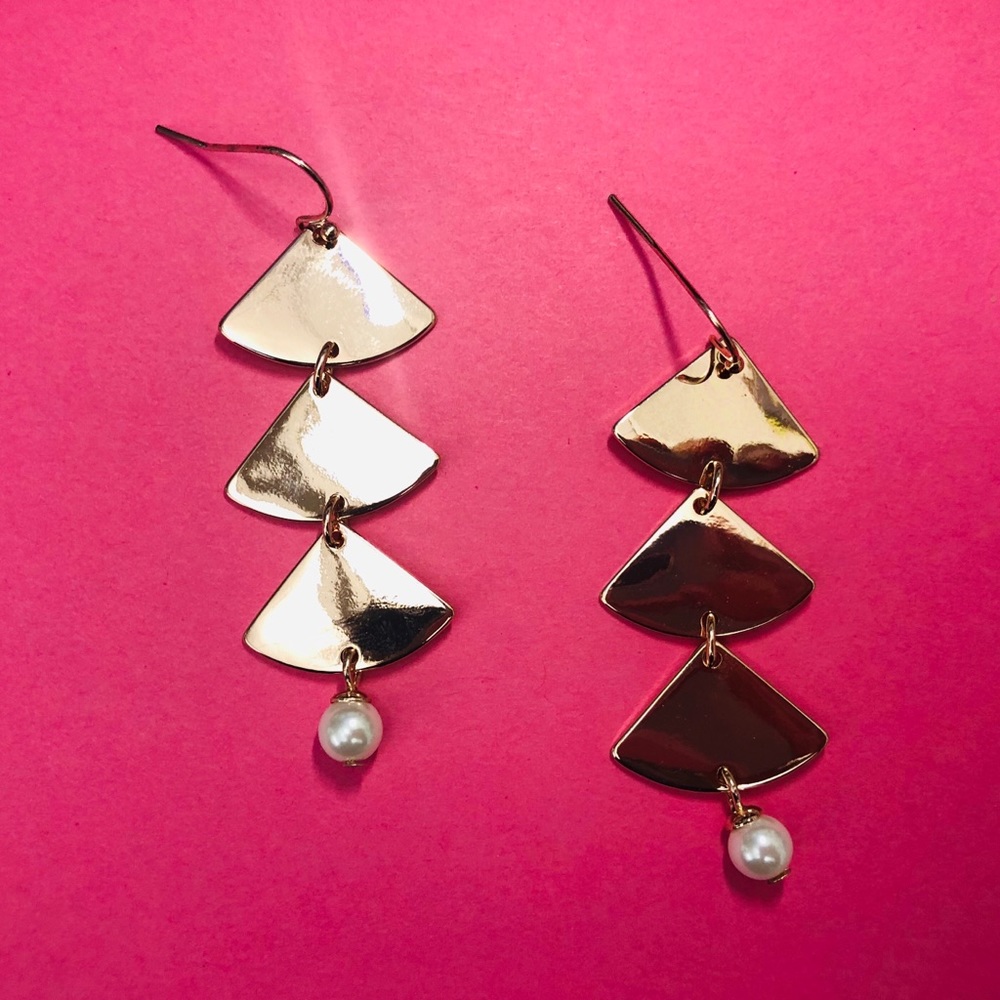 Rose gold tone triple fan earrings